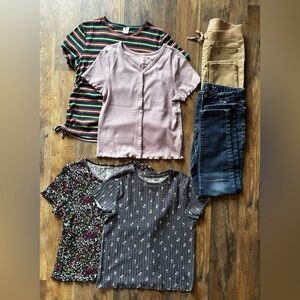 Wonder Nation striped floral shirts and pants 6 piece girl clothing bundle